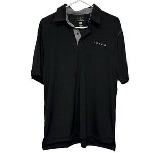 Men's Tesla Performance Black White Pullover Logo Polo Shirt Size Med EUC #2423